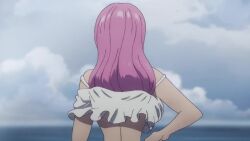 2024 20s animated breasts female jewelry_bonney large_breasts long_hair no_bra one_piece pink_hair purple_eyes sound tagme underboob video