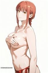 ai_generated big_breasts bikini braid breasts chainsaw_man dai-mon makima_(chainsaw_man) ponytail ringed_eyes topless white_background yellow_eyes