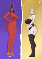 2girls absurd_res absurdres background big_ass big_breasts black_hair blackhornet blue_dress clothed clothing comic comic_page demon demon_girl demon_horns digital_art digital_drawing_(artwork) digital_media_(artwork) digital_painting_(artwork) dress elegant_dress english_text glasses gray_hair grey_hair hair_bun heels heels_only hi_res highres lenora_jungfrauengeburt light-skinned_female light_skin lingerie lingerie_bra lingerie_only lingerie_panties long_gloves long_tongue looking_at_viewer lyris milf naked naked_female nipples nude nude_female original_character original_characters pale-skinned_female pale_skin pussy red_skin red_skinned_female revealing_clothes round_glasses sexy_dress succubus taller_girl toes tongue tongue_out vagina vampire vampire_girl victorian victorian_dress yellow_eyes