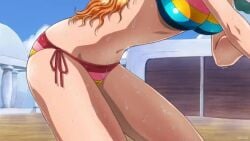 10s 2012 animated arm_tattoo breasts brown_eyes female female_focus large_breasts long_hair nami one_piece open_mouth orange_hair solo sound tagme tattoo video wet wet_hair