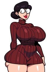 1girl big_breasts bimbo_lips breasts bubble_butt cartoony fat_ass glasses huge_breasts lipstick milf mom_bod mommy nerdy_female skindentation thick_ass thick_thighs toon toonatti toony turtleneck turtleneck_sweater voluptuous