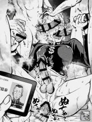 cum dicks dicks_out erection gangbang gangrape gay genital_fluids handjob highschool humiliation id japanese_text jojo's_bizarre_adventure many_dicks okuyasu_nijimura pompadour sucking uniform