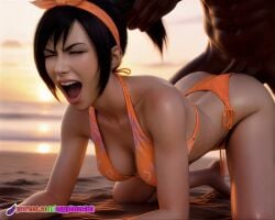ai_animation ai_assisted ai_generated animated barret_wallace beach dark-skinned_male eggplantclub final_fantasy final_fantasy_vii_remake swimsuit tagme video yuffie_kisaragi