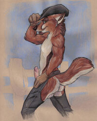 1boy :p anthro assless_chaps bottomless canine chibi-marrow erection fox fur furry male male_only penis solo