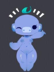 2024 black_eyes blue_body blue_skin breasts discord discord_(app) female female_only furry gray_background grey_background huhujujuy nipples one_eye_closed pussy thick_thighs thighs winking wumpus