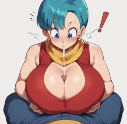 1boy 1girls ai_generated big_penis blue_eyes blue_hair blush bulma_briefs cum cum_on_breasts cumshot dragon_ball dragon_ball_z ejaculation ejaculation_between_breasts gigantic_breasts huge_breasts huge_cock light-skinned_female light_skin massive_breasts mature_female milf muscular_male paizuri paizuri_under_clothes penis short_hair shounen_jump smogai squatting sweat sweatdrop thick_body thick_female voluptuous voluptuous_female