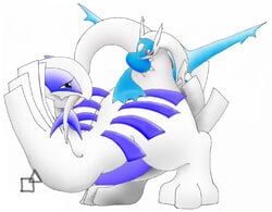 avian doggy_style from_behind furry leaning lugia pokemon pokemon_(species) pokemon_focus red_eyes tail tail_biting tensor toony