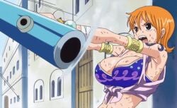 10s 2019 alabasta animated arabasta_saga arabian_clothes bandaged_arm bandages bare_shoulders blue_bra blue_tattoo bra bracelet breasts brown_eyes cleavage clothing crop_top female female_only gold_bracelet holding holding_weapon jewelry large_breasts medium_hair midriff nami nami_(classic) nami_(one_piece) navel one_piece open_mouth orange_hair screaming shaking shoulder_tattoo skirt sleeveless solo spinning_weapon tagme tattoo toei_animation underwear weapon