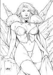 black_and_white breasts ed_benes_studio emma_frost female female_only hellfire_club large_breasts leo_matos lingerie marvel marvel_comics pinup white_queen x-men