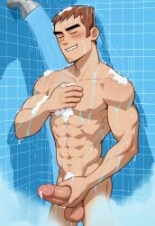 ai_generated ass balls bara body_hair closed_eyes danny_phantom easton_weston gay male male_only masturbation muscular nickelodeon nicktoons penis shower showering soap wet yaoi yoichisai