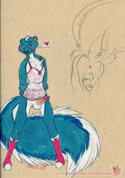 â™¥ 2008 anthro ass blush bottomless crossdressing farorenightclaw heart male male_only presenting sketch skunk socks