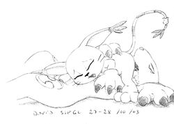 69 2003 anthro canine closed_eyes david_siegl digimon drool female fox fur furry gatomon licking on_back raised_tail renamon saliva size_difference tail tongue yuri