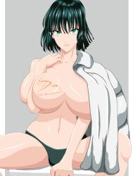 1girls bangs belly belly_button big_breasts bob_cut breast_press breast_squeeze breast_squish breasts clothed clothing coat curvaceous curvy curvy_body curvy_female curvy_figure dark_green_hair eye_contact eyelashes female female_focus female_only fringe front_view fubuki_(one-punch_man) green_eyes green_hair grey_background highres hips hourglass_figure huge_breasts iaminsamity large_breasts light-skinned_female light_skin lips lipstick looking_at_viewer medium_hair midriff navel no_bra one-punch_man panties shiny_skin short_hair sitting slim slim_waist solo solo_female solo_focus stomach thick thick_legs thick_thighs thin_waist topless underwear voluptuous waist wide_hips