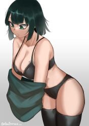 1girls abigbrother bangs bare_shoulders big_breasts bob_cut bra breasts busty cleavage collarbone curvaceous curvy curvy_body curvy_female curvy_figure dark_green_hair dressing eyelashes female female_focus female_only fringe front_view fubuki_(one-punch_man) green_eyes green_hair hips hourglass_figure legs light-skinned_female light_skin lingerie lips lipstick looking_away medium_hair one-punch_man open_mouth panties removing_clothing shirt_down short_hair solo solo_female solo_focus thick thick_legs thick_thighs thighhighs thighs topwear underwear undressing voluptuous white_background wide_hips