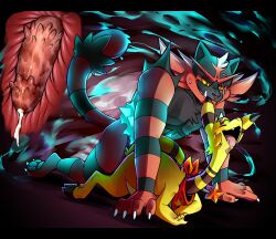 ampharos bodily_fluids cum cum_in_pussy cum_inside doggy_style duo female feral from_behind_position generation_2_pokemon generation_7_pokemon genital_fluids genitals hi_res incineroar male male/female nintendo penetration penile_spines penis pokemon pokemon_(species) sex skyevixensartwork star_joule_ampharos vaginal_penetration vaginal_penetration video_games