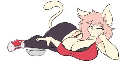 animated anthro big_breasts bored_expression breasts capri catchy_music doxxyl female food_bowl fully_clothed laying_down laying_on_floor mp4 music original pink_hair sfw sneakers sound tagme video white_body white_fur