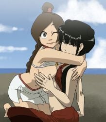 2girls :p absurd_res alternate_version_available arm_support asian_female asymmetrical_docking avatar_the_last_airbender barefoot beach big_breasts bikini bikini_top_lift black_hair blunt_bangs braid breasts_on_breasts breasts_out breasts_together breasts_touching brown_hair busty casual_nudity choker clever_censor clothing coolerinker covering covering_breasts day deadpan double_penetration exposed_breasts female female_focus female_only fire_nation friends full_body glare glomp grey_eyes happy hidden_genitalia hidden_nipples hugging inker_comics inkershike large_breasts light-skinned_female long_hair looking_at_viewer mai_(avatar) multiple_girls nude_female on_knees outdoor_nudity outdoors playful sideboob sitting_on_ground skirt skorts swept_bangs swimsuit tongue tongue_out twintails ty_lee wholesome winking yellow_eyes yuri