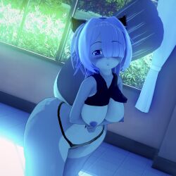 1girls 3d_(artwork) bangs blush breasts_out cute_face elizabeth_rika_(mrschllyay) furry furry_female huge_ass koikatsu large_breasts looking_at_viewer mrschllyay short_hair showing_breasts skunk skunk_girl solo solo_female taller_girl thick_thighs thong wide_hips