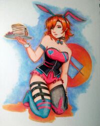 1girls bunnysuit female female_only leftitude nora_valkyrie orange_hair pancakes paperskinned rwby solo