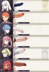 6+girls absurdres animal_penis artist_name blonde_hair blue_eyes blue_hair blush braid brown_eyes casual character_name chart closed_mouth clothing comparison constance_von_nuvelle dark-skinned_female dark_skin earrings erection fire_emblem fire_emblem:_three_houses frown futanari futanari_focus genitalwear hapi_(fire_emblem) headband highres hilda_valentine_goneril horse_penis horsecock human jewelry kushishekku large_penis leonie_pinelli long_hair long_image looking_at_viewer lysithea_von_ordelia marianne_von_edmund matching_hair/eyes measurements medium_penis multiple_girls nintendo orange_eyes orange_hair pale_skin penis penis_chart penis_comparison penis_size_chart penis_size_comparison penis_size_difference pink_eyes pink_hair red_eyes red_hair short_hair small_penis smile testicles text twintails uncensored veins veiny_penis