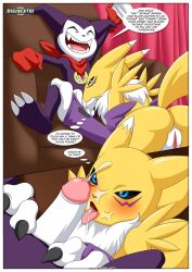 balls blowjob comic cum_on_face cumshot digihentai digimon english_text fellatio fox imp impmon impmons_slave_emporium nude palcomix penis pussy renamon speech_bubble thought_bubble vixen