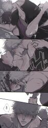 2boys anal bite_mark blush gay gintama gintoki_sakata hand_on_another's_head head_back head_grab implied_anal implied_sex japanese_text leg_lock looking_at_another male male_only motion_lines multiple_images neck_bite off_shoulder on_back scratches scratching sweat takasugi_shinsuke wrist_grab yaoi 久