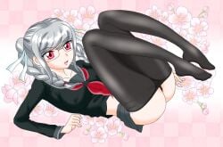 ass danganronpa danganronpa_2:_goodbye_despair female_only nipple_bulge pekoyama_peko smooth_skin super_danganronpa_2 tai_miso thong tights undressing