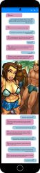 1girls 2boys abs asian asian_female beach bikini bikini_top blonde_hair cellphone chat dark-skinned_male derek_hammer dyed_hair female hero_tales interracial iphone large_breasts large_penis lois_cho looking_at_viewer male multiple_boys muscular muscular_female muscular_male picture rabies-t-lagomorph shorts smaller_female swimming_trunks text_message yellow-skinned_asian