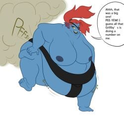 1girls 2d belly big_belly big_breasts breasts english_text fart fart_cloud fart_fetish fat female female_only female_sumo fish lil_lazar mawashi obese solo sumo talking text undertale undertale_(series) undyne