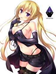 1girls babydoll big_breasts blonde_hair busty cleavage female female_only hi_res large_breasts lieselotte_sherlock long_hair looking_at_viewer midriff navel purple_eyes render shorts smile solo thong tongue tongue_out trinity_seven twintails