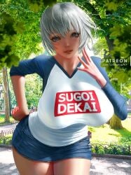 1girls big_breasts breasts cleavage female female_only horns large_breasts lolliedrop looking_at_viewer solo uzaki-chan_wa_asobitai! uzaki_hana