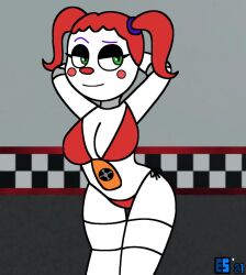 baby baby_(fnafsl) big_breasts bikini circus circus_baby circus_baby_(fnaf) cleavage es_lewds female five_nights_at_freddy's five_nights_at_freddy's:_sister_location fnaf green_eyes hands_behind_head looking_away red_bikini red_hair sister_location smile