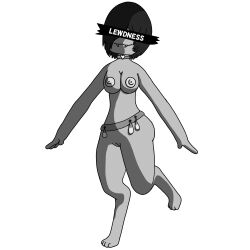 1:1 2022 anthro ass belt black_and_white bodily_fluids breasts collar condom covered_eyes cum digital_media_(artwork) female genital_fluids genitals hair heart hi_res koyoinu looking_at_viewer monochrome pussy sexual_barrier_device shaded smile smirk solo sonachi text