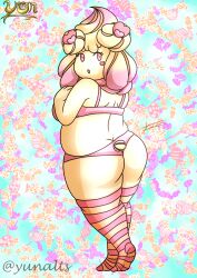 alcremie anthro back_view chubby chubby_female female female_only furry lingerie pokemon striped_legwear thighhighs yunalts