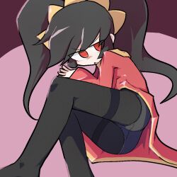 ashley_(warioware) ass ass_focus black_fur hair_ornament kan laying_on_side legs long_hair looking_at_viewer mario_(series) nintendo presenting_ass red_clothing red_eyes underass warioware witch