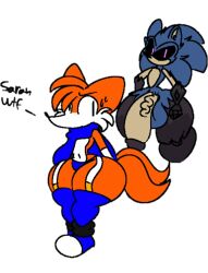 2_tails 2boys anthro ass big_ass big_butt bottom_heavy bottomless crazyassfox22 curvy curvy_figure femboy feminine_male fox fox_humanoid front_view hedgehog hedgehog_humanoid huge_ass huge_hips lich-hog looking_at_viewer looking_back luther_(needlemouse) male meme miles_prower needlemouse_(character) needlemouse_(series) nervous panties sarah_henderson_(needlemouse) shitpost sonic.exe sonic.exe_(series) sonic_(series) sonic_the_hedgehog sweat sweating tails text thick_thighs wide_hips