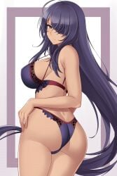 1girls aslindsamure big_breasts bra breasts brown_eyes eye_mask ikkitousen kanu_unchou lingerie panties solo