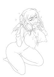 alternate_version_available ass bottomless_female breasts cum cum_on_breasts danganronpa danganronpa_2:_goodbye_despair double_handjob handjob large_breasts multiple_penises pekoyama_peko penis pussy smooth_skin super_danganronpa_2 tai_miso thick_thighs thighs unseen_male_face