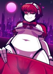 1girls 2018 androjuniarto arrow_(symbol) camel_toe cameltoe dorothy_haze female female_only pants pants_pull pulling_down_pants pussy_visible_through_clothes robot_girl smug solo steam underboob undressing va-11_hall-a