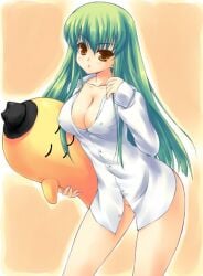 1girls artist_request big_breasts c.c. cheese-kun code_geass green_hair long_hair pizza_hut tagme yellow_eyes