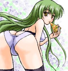 1girls ass big_ass big_breasts breasts c.c. code_geass female green_hair long_hair peter_(gvb) pizza tagme yellow_eyes