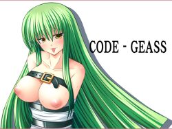 1girls anzuhime big_breasts bondage bound c.c. code_geass green_hair inverted_nipples long_hair straitjacket tagme topless upper_body yellow_eyes