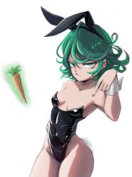 1girls breasts bunny_ears bunny_girl bunny_tail bunnysuit carrot female female_only green_eyes green_hair hehevich leotard one-punch_man short_hair small_breasts solo standing tatsumaki telekinesis thighs white_background