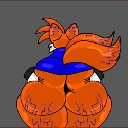 1boy 1male 2_tails anthro ass ass_focus ass_grab behind behind_view big_ass big_butt blue_cape blue_clothing bottomless bubble_ass bubble_butt butt_focus butt_grab cape crazyassfox22 creepypasta fat_ass femboy feminine_male fox fox_humanoid luther_(needlemouse) male male_focus male_only miles_prower multi_tail needlemouse_(series) orange_body orange_fur solo solo_male sonic.exe_(series) sonic_(series) spread_ass spread_butt spreading spreading_ass tails thick_thighs topless