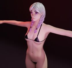 bikini female fortnite latex purple_eyes shiny_clothes silver_hair torin_(fortnite)