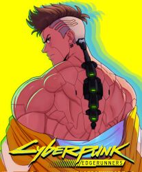 1boy back bara bolloxxxz cd_projekt_red cybernetics cyberpunk:_edgerunners cyberpunk_2077 david_martinez_(edgerunners) male male_only muscular_male netflix solo solo_male studio_trigger trapezius undressing