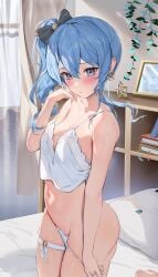 anime_style bed bedroom blue_eyes blue_hair hololive hololive_gen_0 hololive_japan hoshimachi_suisei houk1se1 houkiboshi_(mmjw7432) tagme virtual_youtuber white_bikini_top white_panties