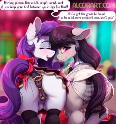 2girls alcor90 animal_genitalia animal_pussy anus ass blush breasts butt crotchboobs equine_pussy female female_only friendship_is_magic furry looking_back my_little_pony nude nude_female octavia_melody partially_clothed ponut pony pussy rarity_(mlp) tagme text text_box unicorn vagina