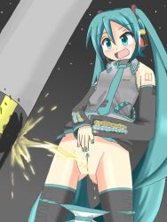 boots hatsune_miku needs_tags panties panties_around_leg panties_down peeing peeing_on_object pole pubic_hair pussy pussy_juice skirt_up tagme toro_r18 urination urine urine_stream vocaloid