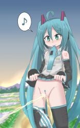 boots hatsune_miku needs_tags panties panties_around_leg panties_down peeing pubic_hair pussy pussy_juice skirt_up tagme toro_r18 urination urine urine_stream vocaloid